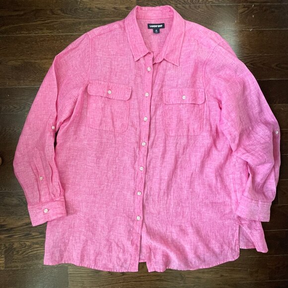 Land's End Bright Pink 100% Linen Blouse Shirt-Extra Large - Picture 1 of 8